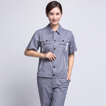 清灰拼银灰全棉夏季工作服-3