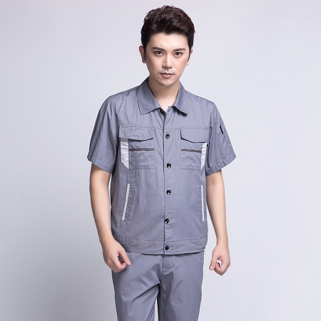 清灰拼银灰全棉夏季工作服-2