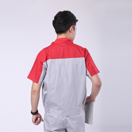 大红配浅灰夏季工作服-5
