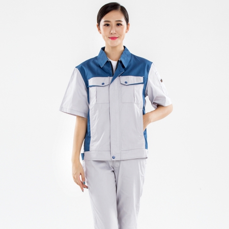 米白拼浅绿色夏季工作服-3