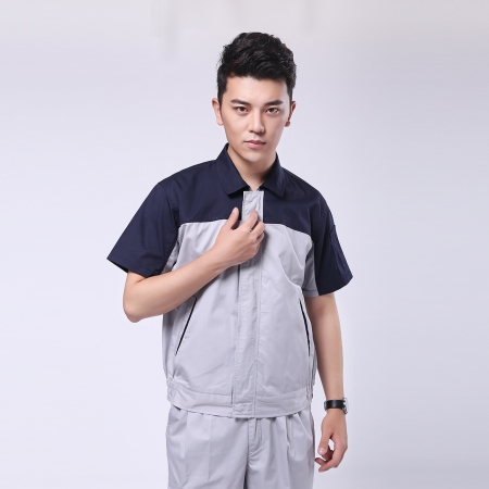 深蓝配浅灰夏季工作服-2