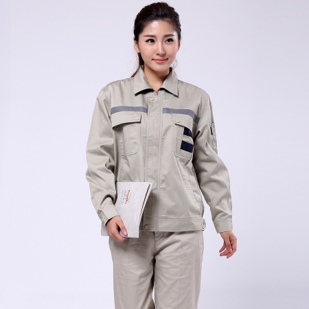 米色拼藏青工作服-3