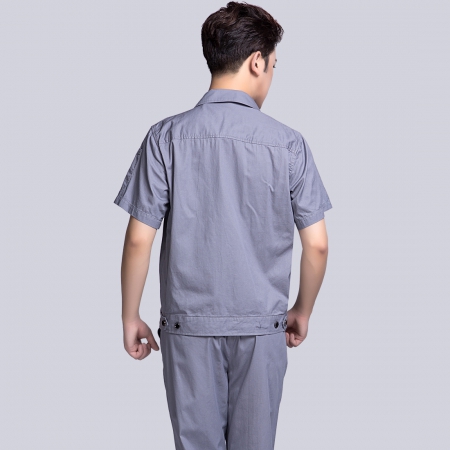 清灰拼银灰全棉夏季工作服-5
