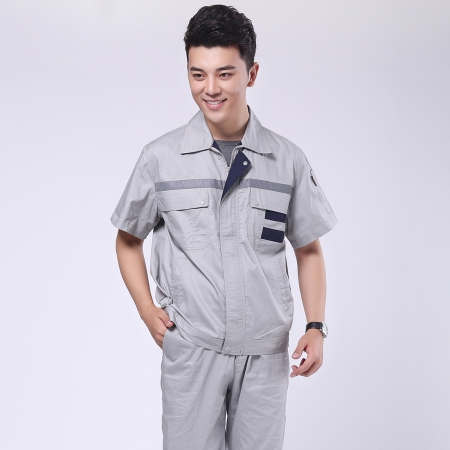灰色拼藏青夏季工作服-2