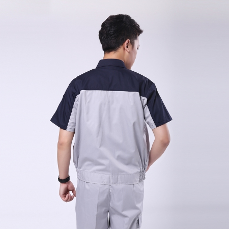 深蓝配浅灰夏季工作服-4