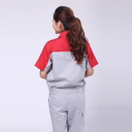 大红配浅灰夏季工作服-4
