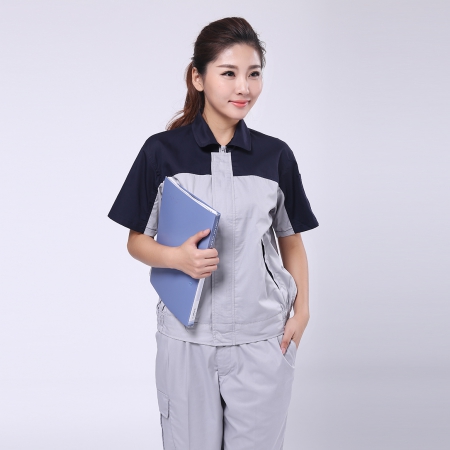 深蓝配浅灰夏季工作服-3