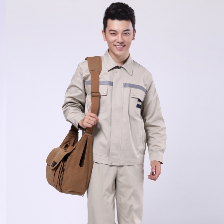 米色拼藏青工作服-2